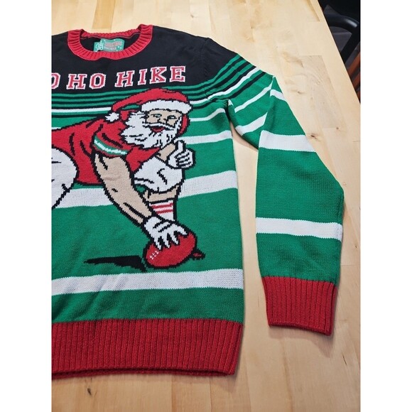 Ho Ho Hike Football Santa Ugly Christmas Sweater Unisex Size Small - Picture 2 of 16